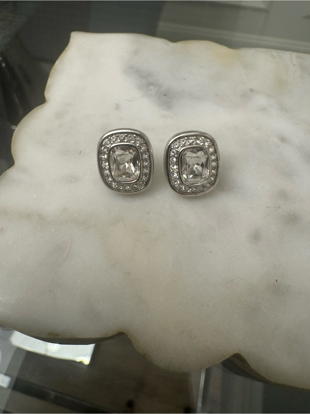 Swarovski Sterling Silver Clear Crystal Halo Stud Earrings